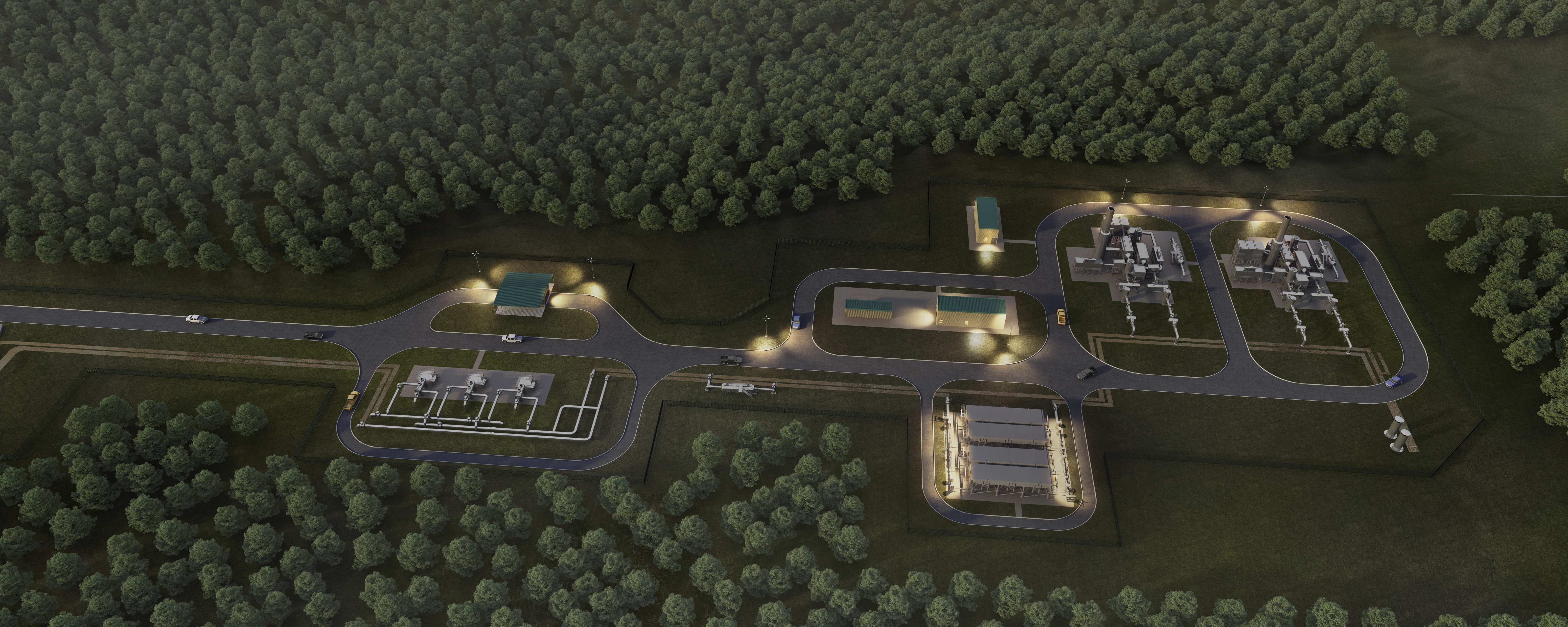 LNG Compressor Station-4-2-Exterior-Aerial-Nighttime